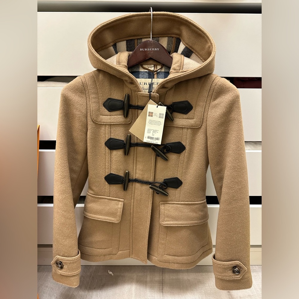 NWT Authentic Burberry Women's Wool Short Coat Camel Color US Size 0 Eu 34